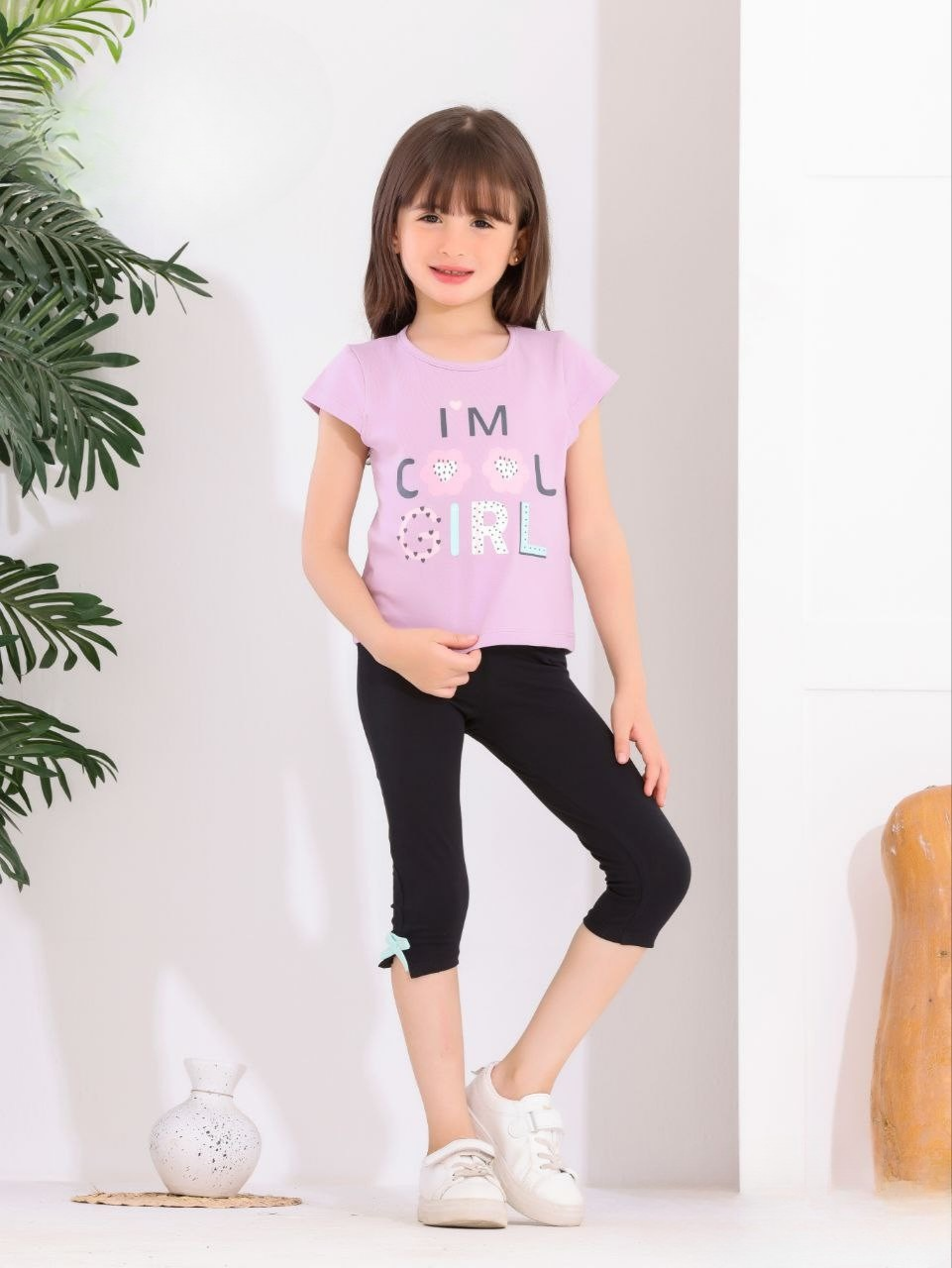 Two Pcs Girls Cotton Pajamas Set