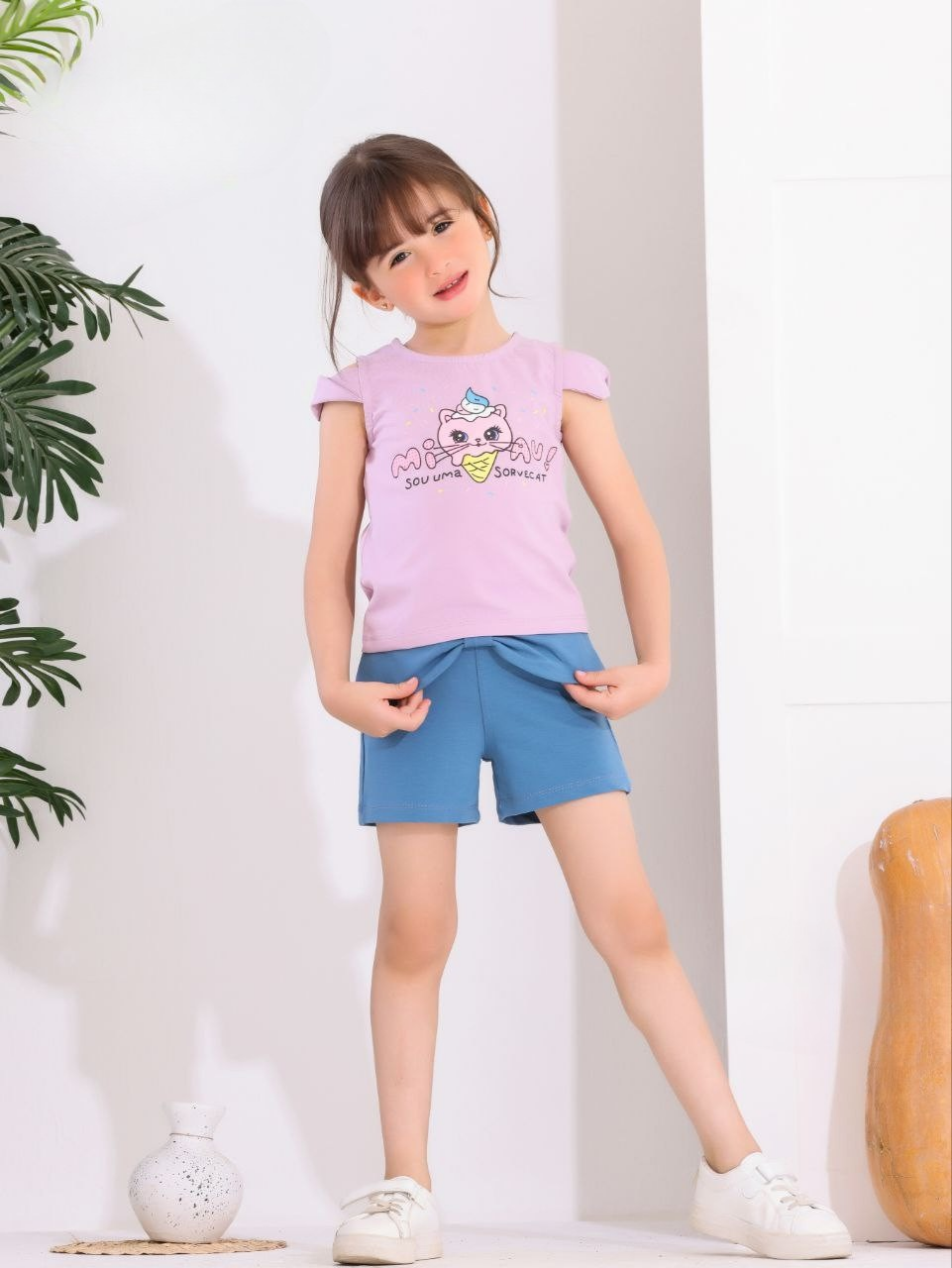 Two Pcs Girls Cotton Pajamas Set