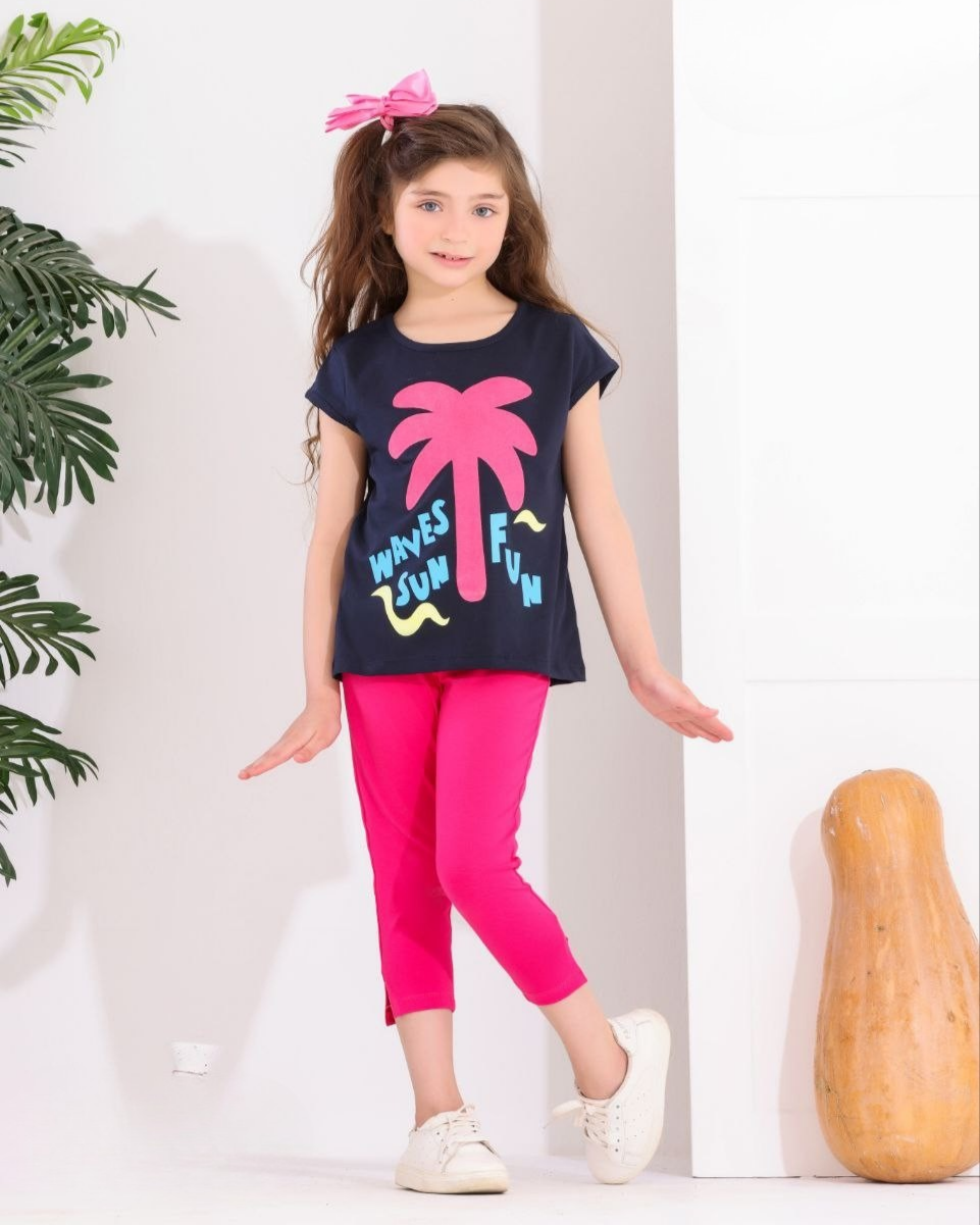 Two Pcs Girls Cotton Pajamas Set