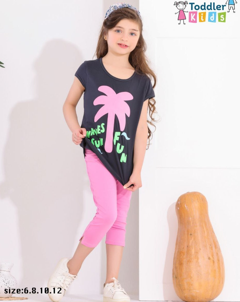 Two Pcs Girls Cotton Pajamas Set