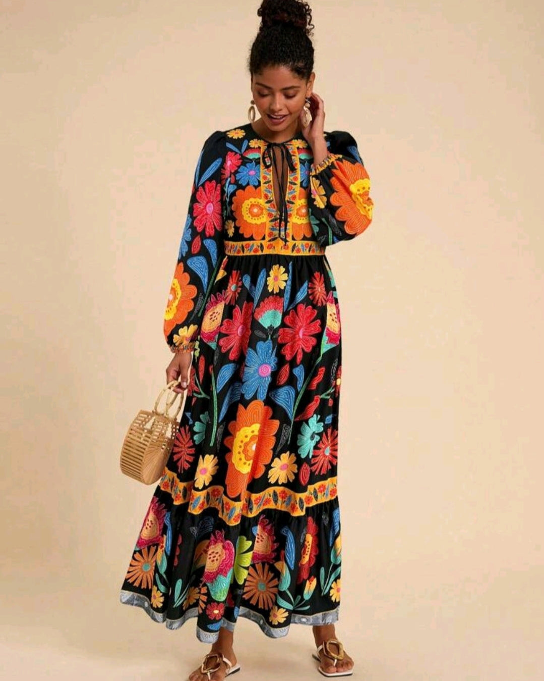 Floral Print Long Sleeve Women Maxi Dress