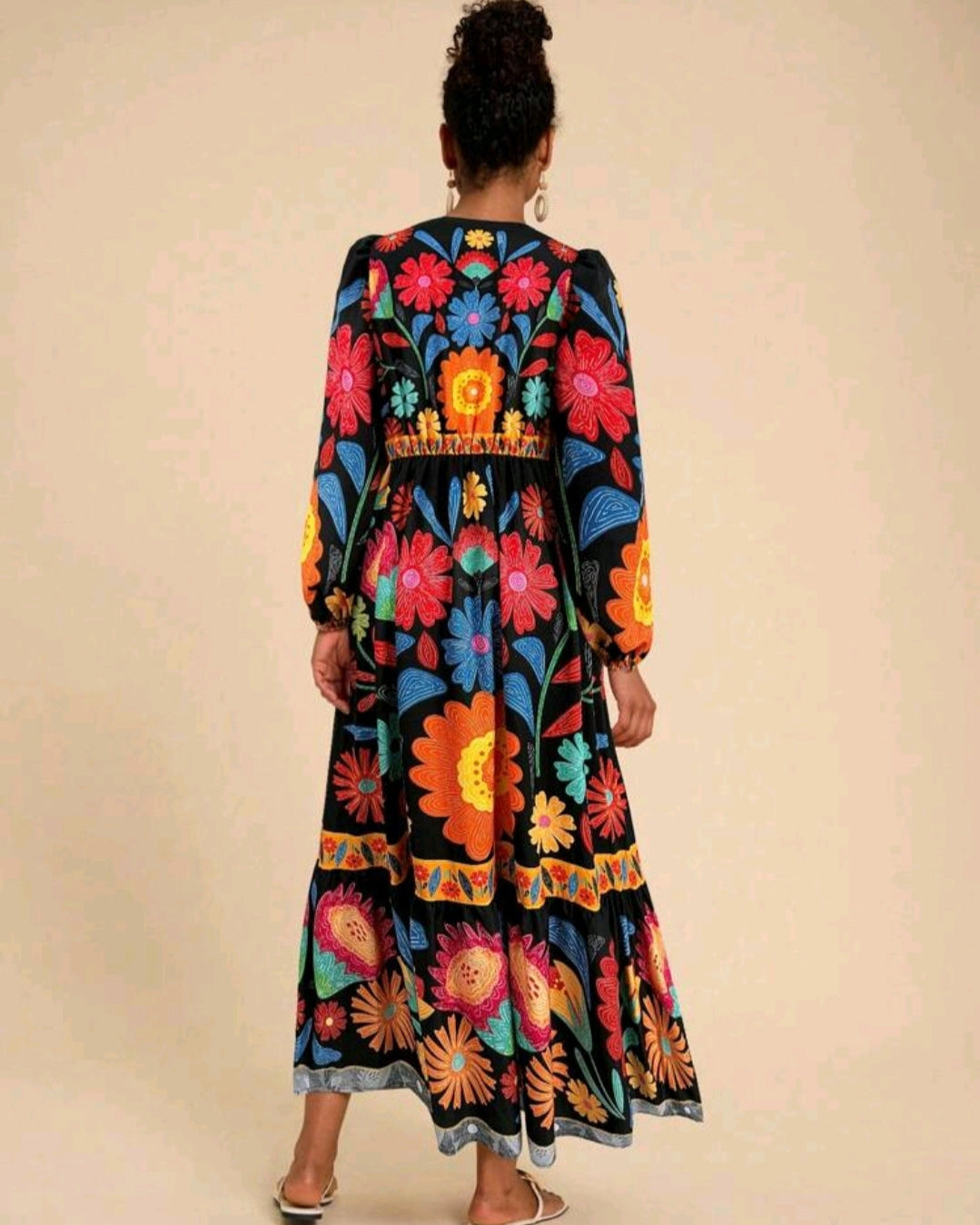 Floral Print Long Sleeve Women Maxi Dress