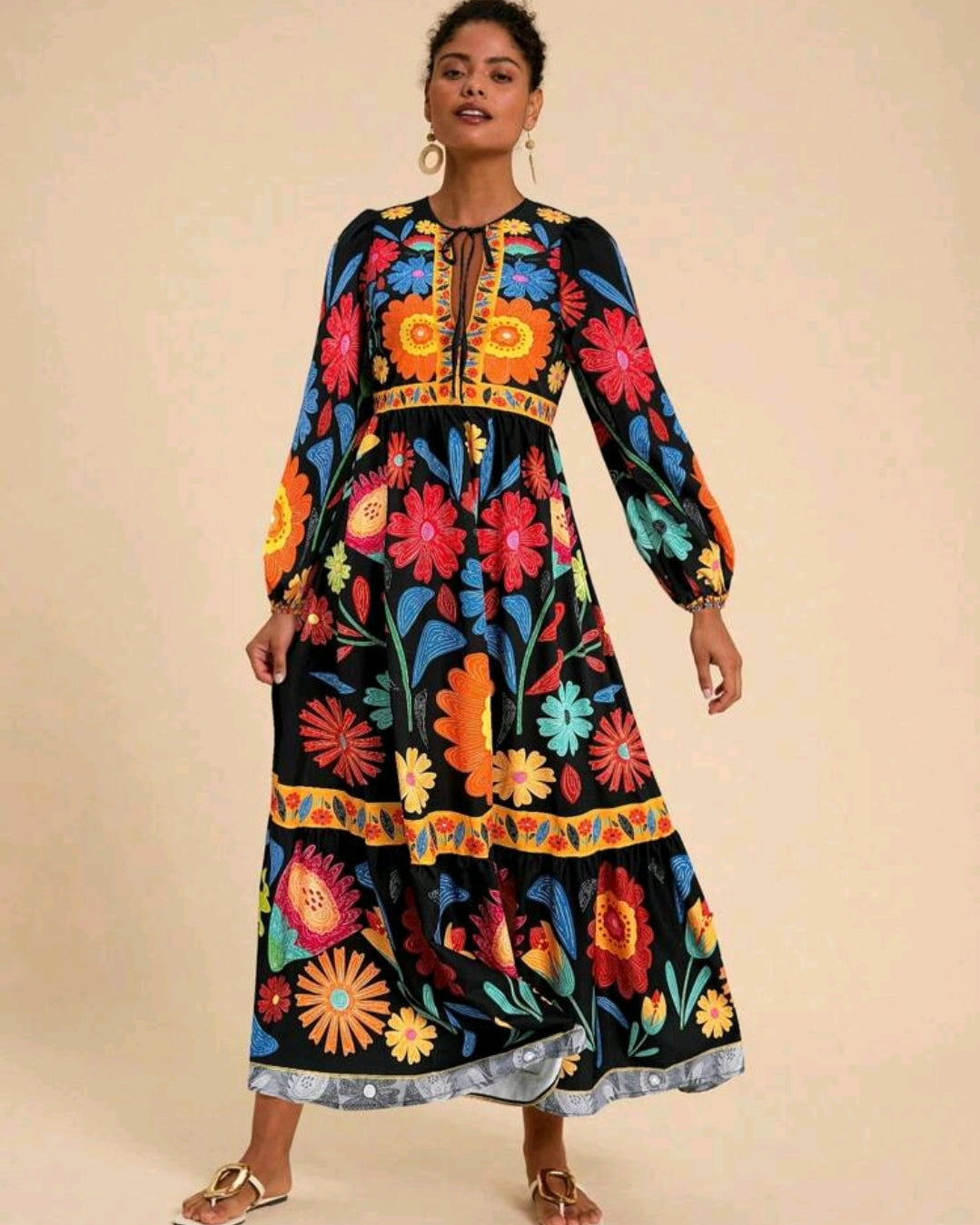 Floral Print Long Sleeve Women Maxi Dress