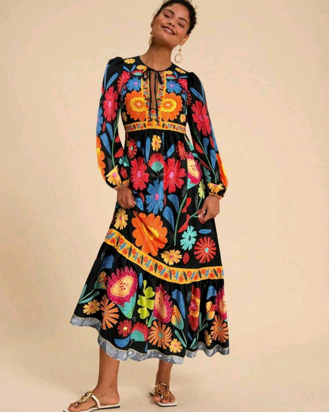 Floral Print Long Sleeve Women Maxi Dress