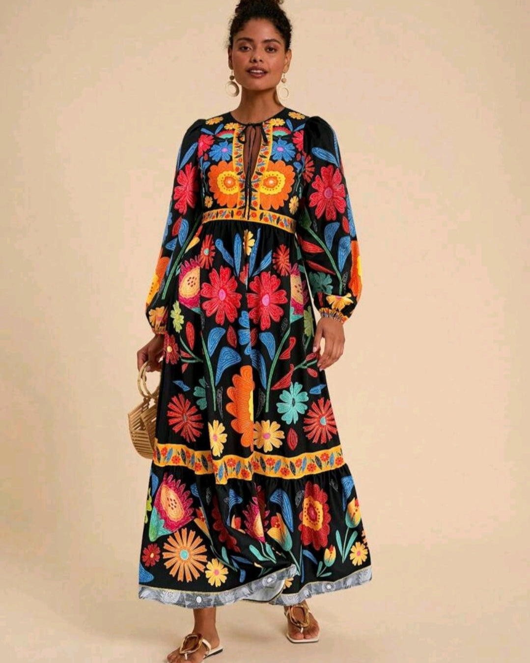 Floral Print Long Sleeve Women Maxi Dress