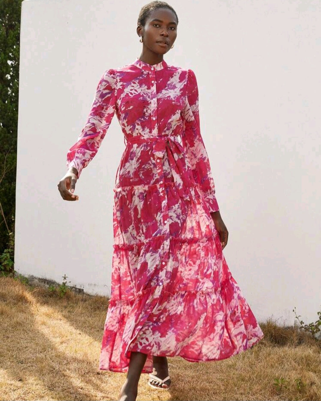 Chiffon Long Sleeve Women Maxi Dress