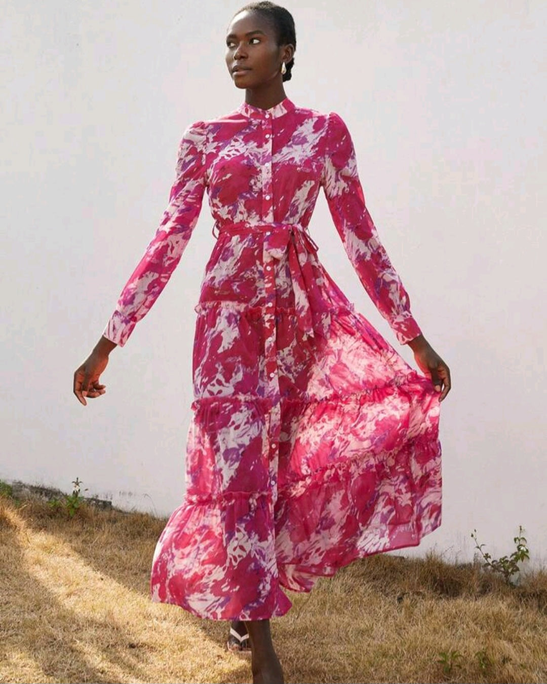 Chiffon Long Sleeve Women Maxi Dress