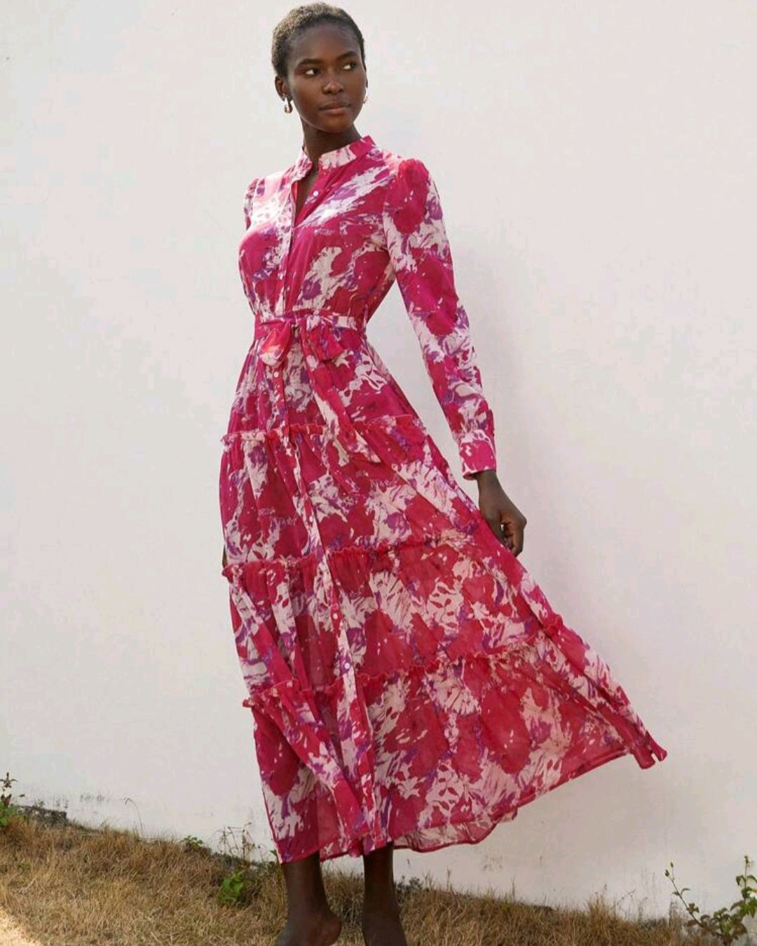 Chiffon Long Sleeve Women Maxi Dress