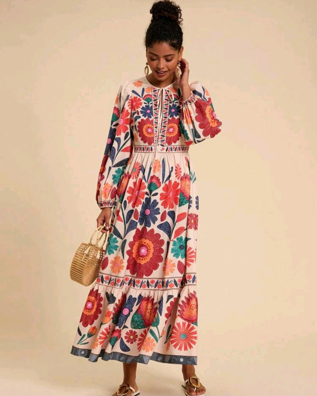 Floral Print Long Sleeve Women Maxi Dress