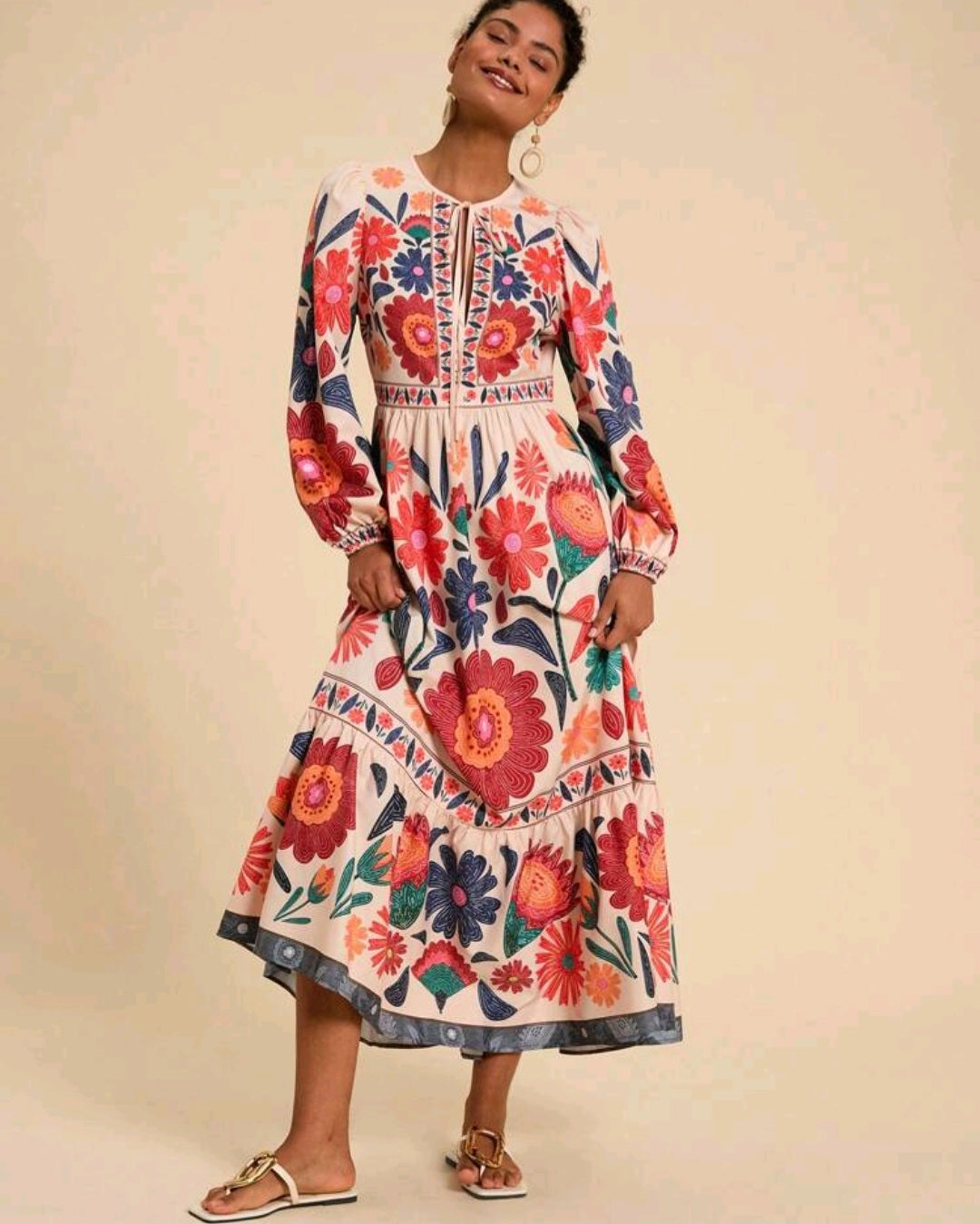 Floral Print Long Sleeve Women Maxi Dress
