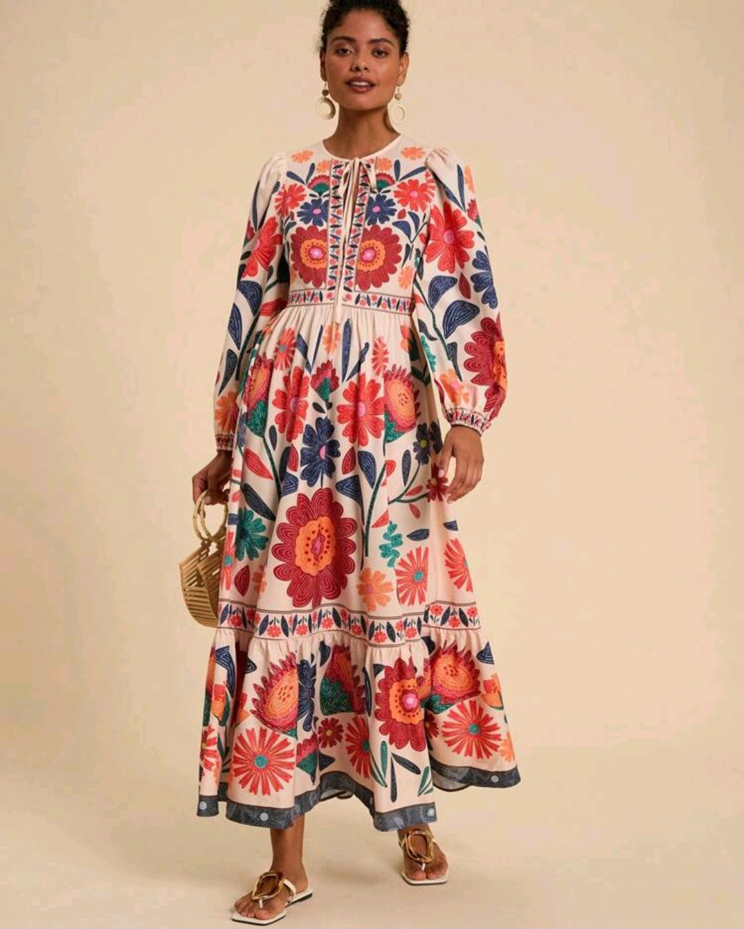 Floral Print Long Sleeve Women Maxi Dress