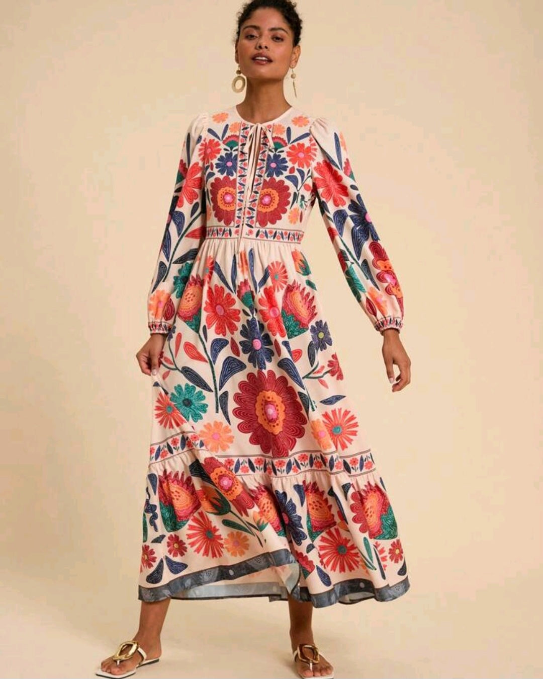 Floral Print Long Sleeve Women Maxi Dress