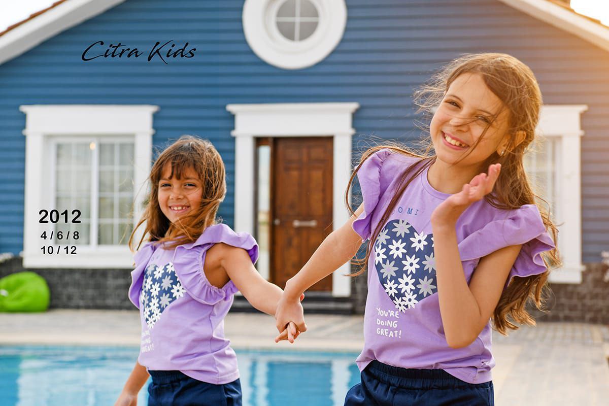 2Pcs Girls Cotton Pajamas Set With Twill Trousers