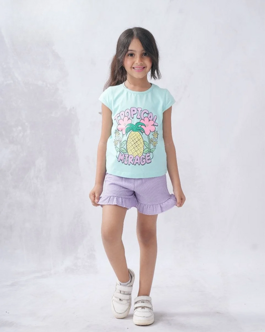 Two Pcs Girls Cotton Pajamas Set