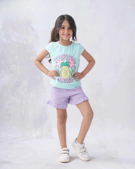 Two Pcs Girls Cotton Pajamas Set