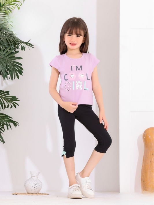 Two Pcs Girls Cotton Pajamas Set