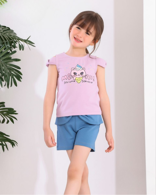 Two Pcs Girls Cotton Pajamas Set