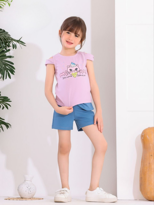 Two Pcs Girls Cotton Pajamas Set