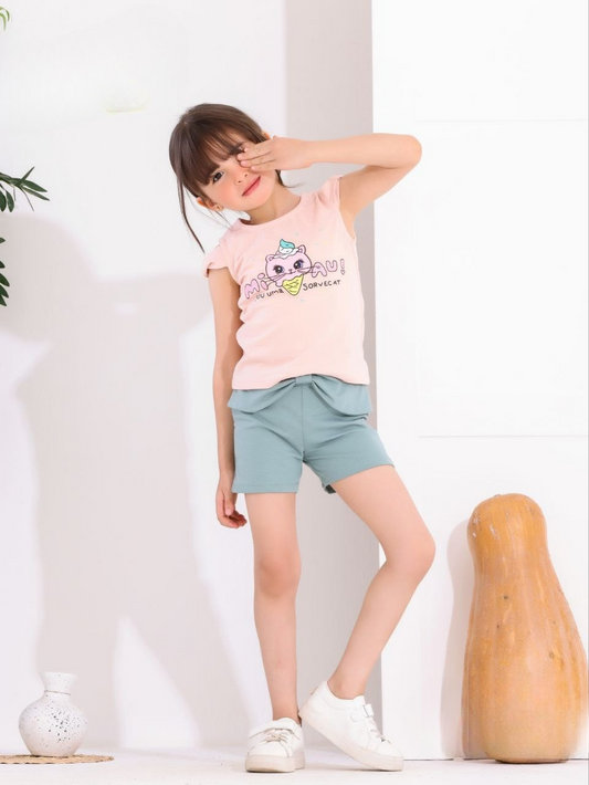 Two Pcs Girls Cotton Pajamas Set