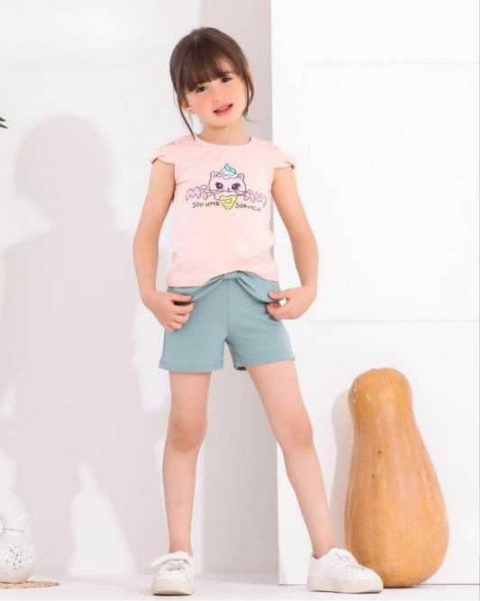 Two Pcs Girls Cotton Pajamas Set