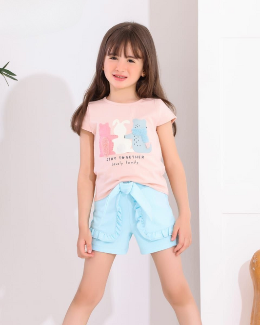 Two Pcs Girls Cotton Pajamas Set