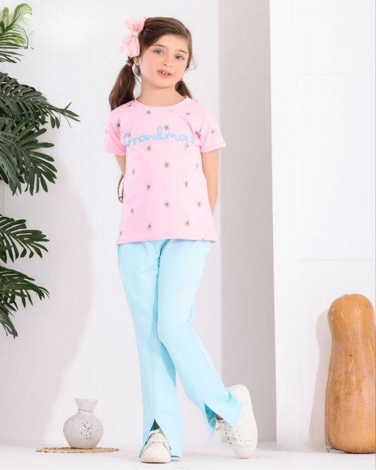 Two Pcs Girls Cotton Pajamas Set