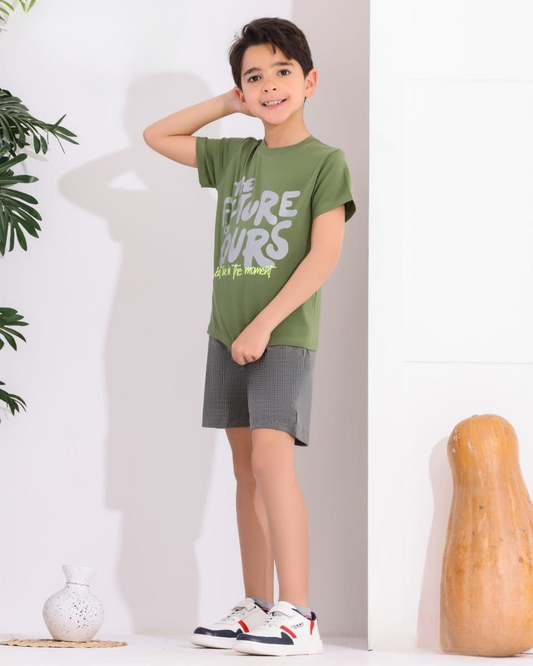 Two Pcs Boys Cotton Pajamas Set