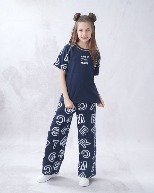 Two Pcs Girls Cotton Pajamas Set - Teens