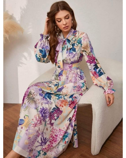 Patterned Long Sleeve Women Maxi Dress