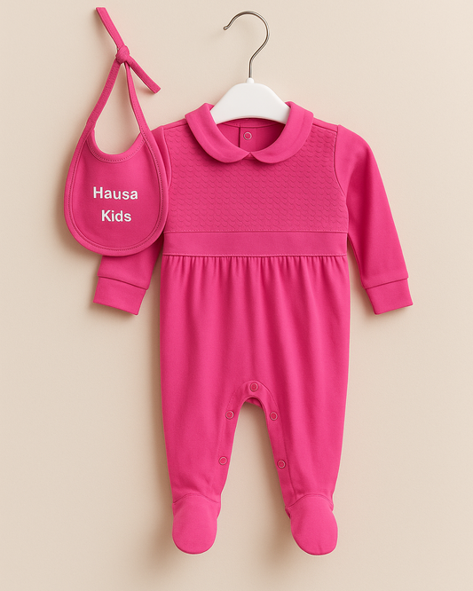 One Piece Cotton Baby Sleepsuit With Bib