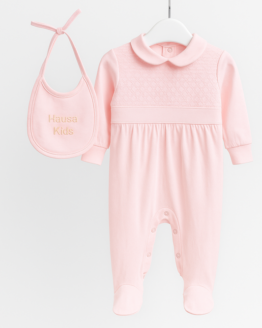 One Piece Cotton Baby Sleepsuit With Bib