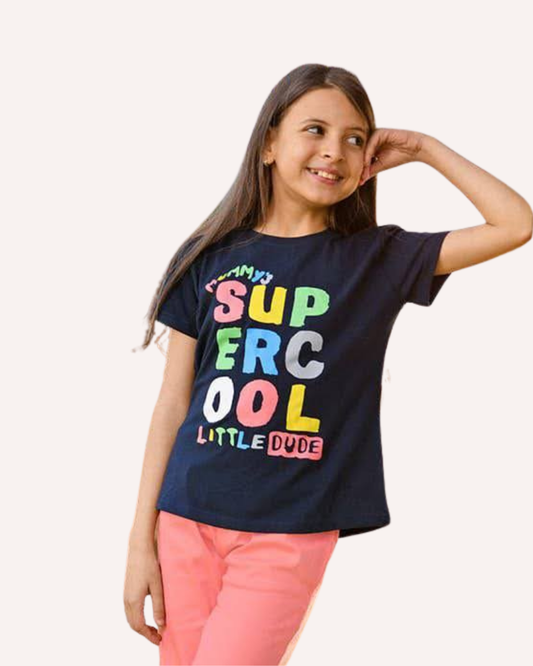 2Pcs Girls Cotton Pajamas Set With Twill Trousers