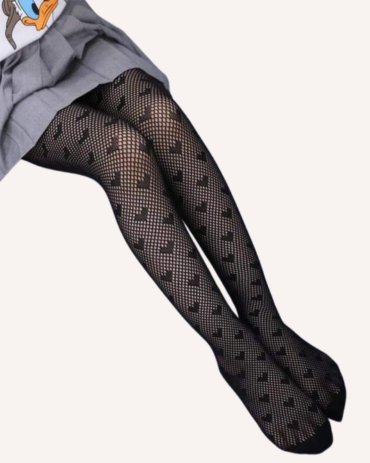 Heart Patterned Kids Fishnet Tights