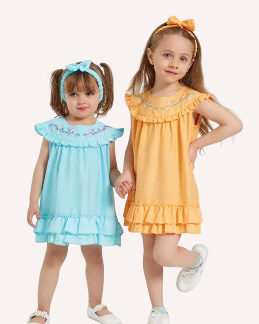 Girls Embriodered Dress With Headband