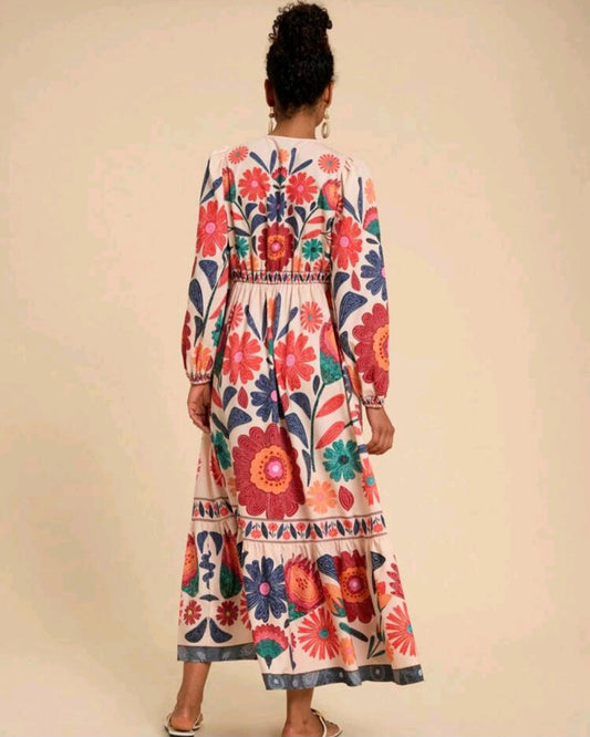 Floral Print Long Sleeve Women Maxi Dress