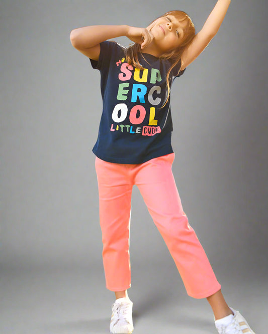 2Pcs Girls Cotton Pajamas Set With Twill Trousers
